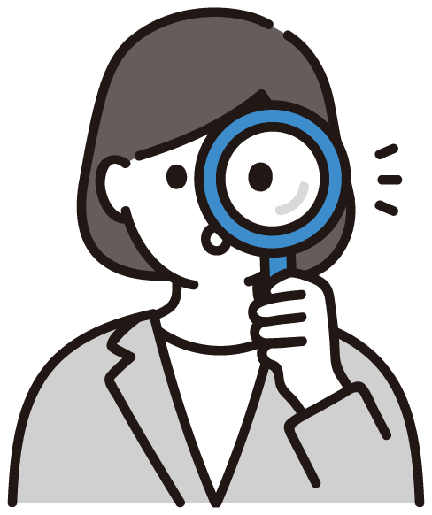 虫眼鏡でカタログを確認する女性のイラスト